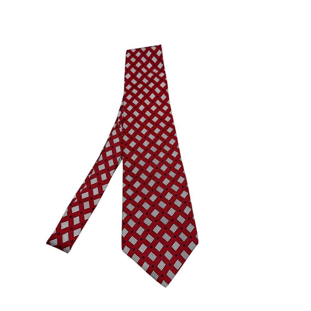 Clubfellow Silk Necktie Red Geometric Dot Pattern Made In USA Vintage